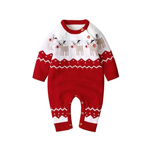 mimixiong Bebé Navidad Suéter Mameluco De Punto Reno Mono Trajes (Rojo, 0-6 Meses)