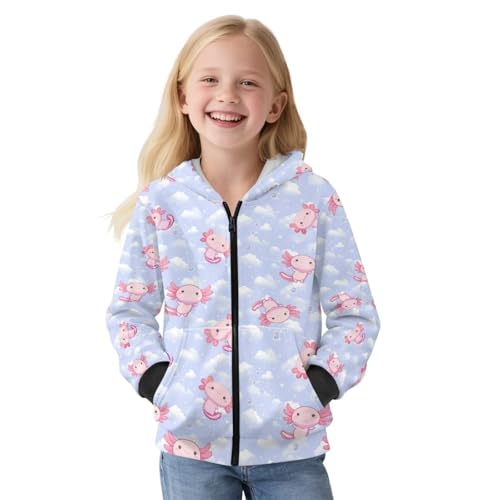 Girls Zip Up Hoodie Casual Long Sleeve Jacket Lightweight Sweatshirt with Pockets for Unisex Kids