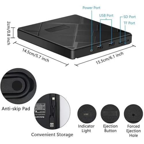 Reproductor y grabador de DVD externo con ranuras SD y TF para PC o portátil de escritorio 6