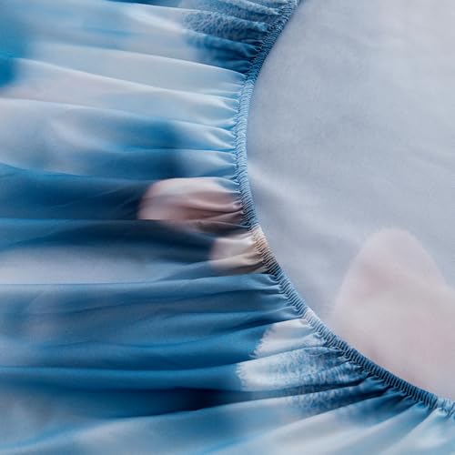 Image of Bedding Fitted Sheet with Deep Pocket,3D Simulated Cats Pattern Printed Fabric Bed Sheets (Blue Cats,King)