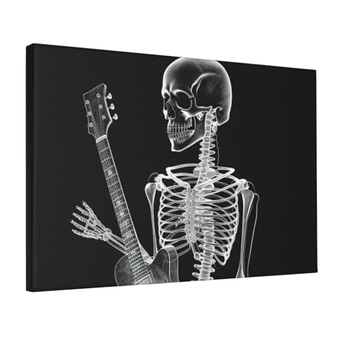Toile abstraite crâne squelette guitare 30x45 cm pour salon