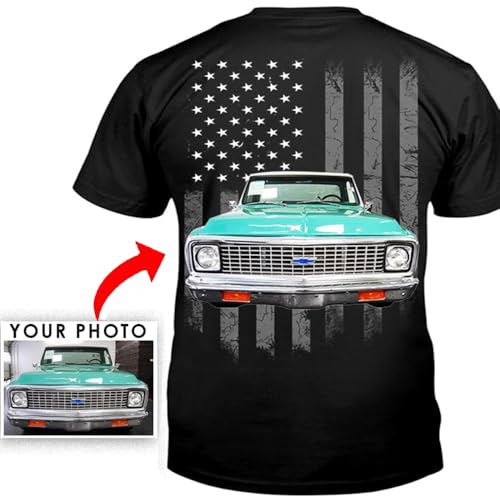 Personalized Photo T-Shirt for Pickup Truck Square Body Lovers, Birthday Xmas Gift for Truck Guys (on The Back) (BK5) Black2