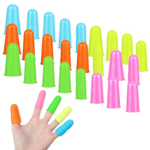 Elegaperma 25pcs Hot Glue Finger Tip Protectors Reusable Finger Protectors for Hot Glue 3 Sizes Silicone Fingers Tip Protectors for Wax Sewing Resin Collating Writing Task Scrap Crafts Pink