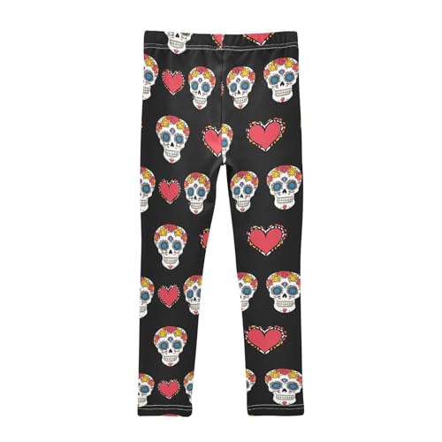 Red Heart Maxican Skull Girls Casual Leggings for Kids Printed Long Pant Bottoms Stretch and Soft2