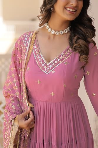 Image of Wedani Georgette Sequins Embroidered Work Anrakali Kurta Set for Women
