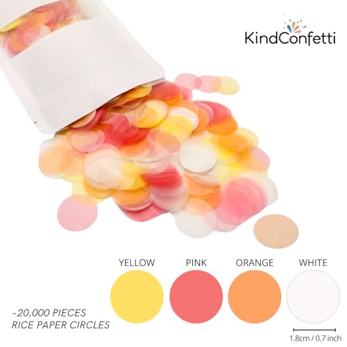 Image of Sunset Mix (White, Pink, Yellow, Orange) Rice Paper Wedding Confetti - Biodegradable & Water Soluble, Flower Girl Basket & Wedding Sparklers for Send Off Alternative, 150g 20000 Pcs