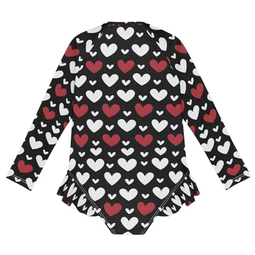 Girls One Piece Swimsuits Long Sleeve Swimsuit Zipper Bathing Suits Love Black Red2