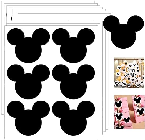 Mickeys Mouse Vinyl Chalk Chalkboard Stickers Minnie Mouse Head Stickers 2.97 x 2.5 Inch PVC Mickey Stickers Mouse Head Stickers 90 Pack Mickey Head Stickers For Mickeys Mouse Themed Birthday Party