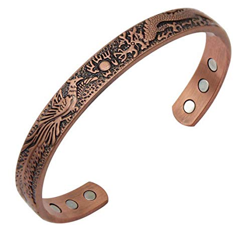 Antiquity Sian Art Red Copper Magnetic Cuff Bracelet for Men and Women - Dragon and Phoenix Lucky Copper Bracelet