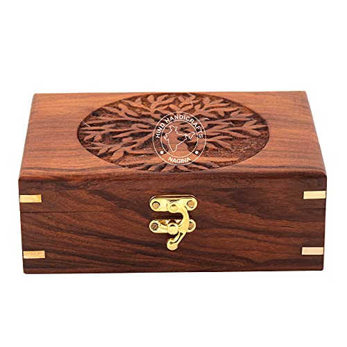 Image of Rosewood Handmade Wooden Urn Tree of Life Engraving Handcarved Jewellery Box for Women-Men Jewel | Home Decor Accents | Decorative Boxes | Storage & Organiser (7 inch x 5.5 inch x 3.5 inch, Tree - 2 Plane)