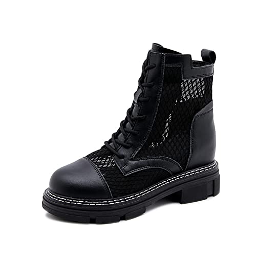 Chaussure femme bottines à dentelle été cuir respirant talon plat 3cm
