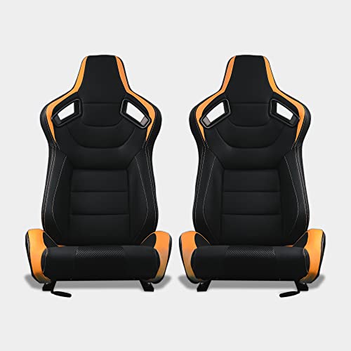 Modauto N771 Lot de 2 siège pilote+copilote voiture semi-baquet sportif avec rails pour voiture et simulateur de conduite Noir/orange
