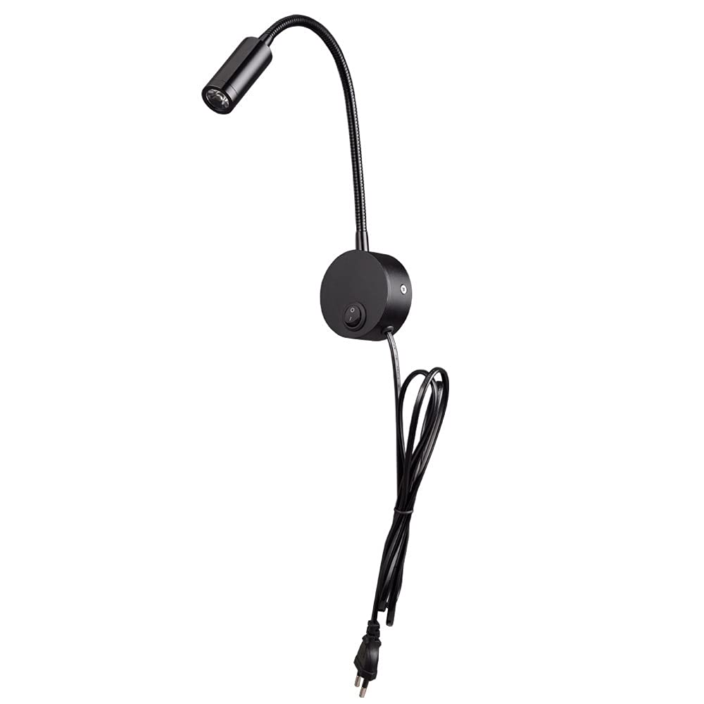 Sunny Lingt 3W Plug in Spotlights, Wall Lights Indoor Bedside Reading Light, LED Gooseneck Lamp with ON/OFF Switch, Wall Mount Lamps for Bedroom Office Workbench Studio - Black
