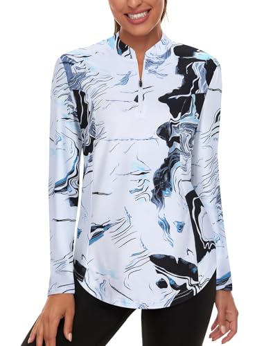 Misyula Womens Golf Shirts 1/4 Zip Sun Protection Quick Dry Tennis Running Athletic Workout Tops
