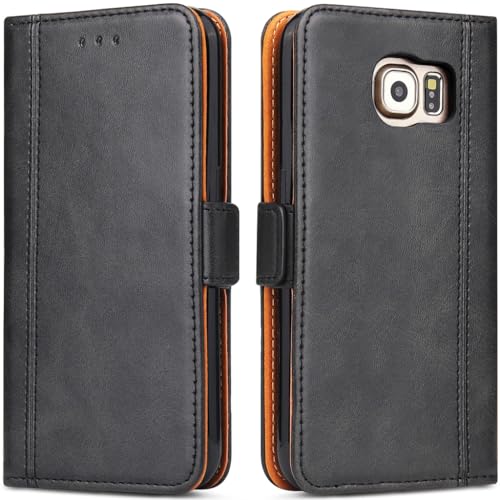 ROJIOJIO Funda para Samsung Galaxy S6, Premium Piel Carcasa Funda Libro Suave Case Tapa Cuero [Soporte Móvil] [Ranuras para Tarjetas] [Cierre magnético] para Samsung Galaxy S6, Negro