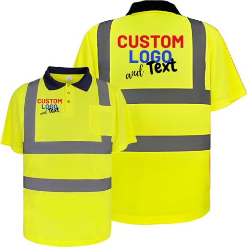 Hi Vis Polo Shirts Custom Your Logo Short Sleeve High Visibility T-Shirts Reflective Safety Construction Worker Yellow
