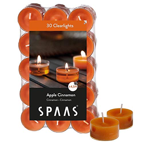 Spaas 30 Scented Clearlights, Tealights in Transparent Clear Cup, 4.5 Hours, Apple Cinnamon, Ginger Orange
