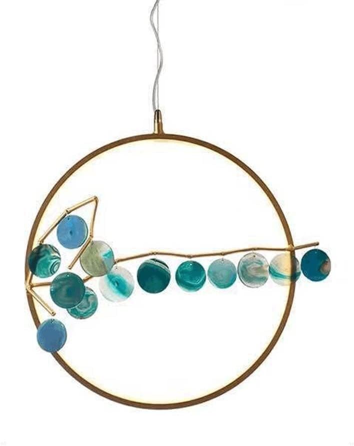 Lustre LED anneau en aluminium | Suspension minimaliste avec diffuseur agate
