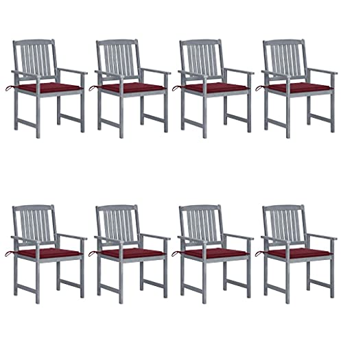 ULUYYUC Sillas de jardín con Cojines 8 uds, Banco Jardin Exterior Sillones Jardin Exterior Sillon Exterior Butacas Jardin Adecuado para Terraza Exterior Jardin Playa, Madera Maciza de Acacia Gris