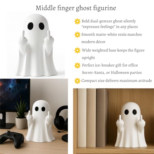 Middle Finger Ghost Figurine – Spooky Halloween Decor for Office Desk - image 2
