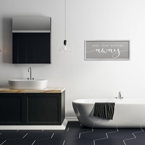 Image of Stupell Industries 'Wash Your Worries Away Phrase'| Framed Giclee Art | Stupell Industries | Gray, 30 x 13 Inches, Easy to Hang and Sturdy, Made in USA, by Lil' Rue