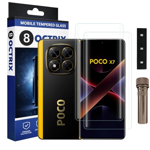 Image of Curved UV Tempered Glass Screen Protector for Poco X7 | Transparent | Pack of 2 | Full Screen Coverage with UV Installation Kit
