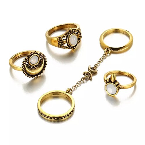 Shining Diva Fashion Set of 5 Boho Midi Finger Ring for Women and Girls (Antique Gold) (9501r) (B07DM195JK) Amazon Price History, Amazon Price Tracker
