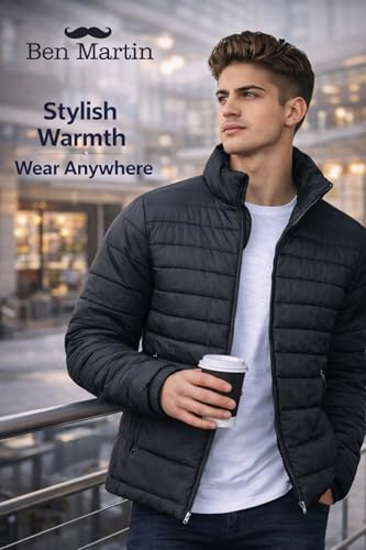 Image of Ben Martin Men's Nylon Jacket|Standard Length Puffer Winter Bomber Jacket|Stylish Jacket|Biker Casual Hoody Jacket