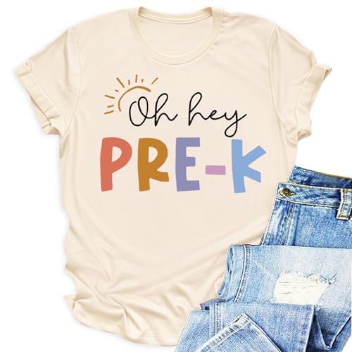 YZMI Oh Hey Pre-K Tshirt Preschool Kindergarten Teacher Shirts First Day of School Tees 2-Apricot L
