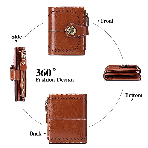 Image of SENDEFN Small Womens Wallet Leather Bifold Card Holder RFID Blocking with Zipper Coin Pocket
