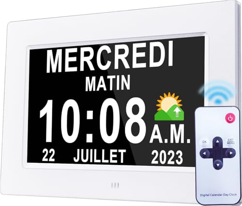 Véfaîî Amélioré 19 Alarmes Horloge Numérique, Automatique de L’Heure D’été, Réveil Murale Silencieux avec 20 Rappels Personnalisés pour Les Adultes et Les Enfants et la maladie d'Alzheimer