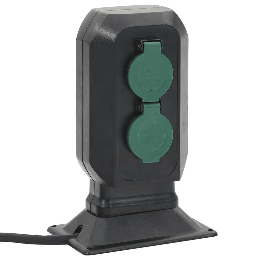vidaXL Enchufe de Exterior con estaca 4 vías Negro Verde 15,​5x11x24 cm, Toma de Corriente Exterior, Toma de Corriente de jardín, Toma de Corriente de Exteriores
