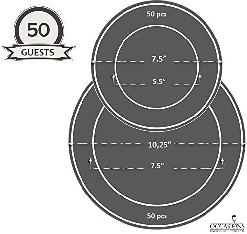 " Occasions " 120 Plates Pack,(60 Guests) Vintage Wedding Party Disposable Plastic Plates Set -60 X 10.25'' Dinner + 60 X 7.5'' Salad/Dessert Plate (Portofino In Plain Ivory) #TOP4
