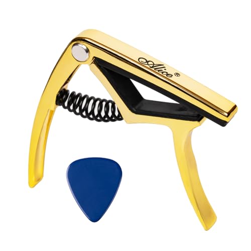 Alice Capotraste Para Guitarra Acústica/Elétrica Com Palheta, Elétrica, Acústica Dourada, A007K/Gd (Amz)