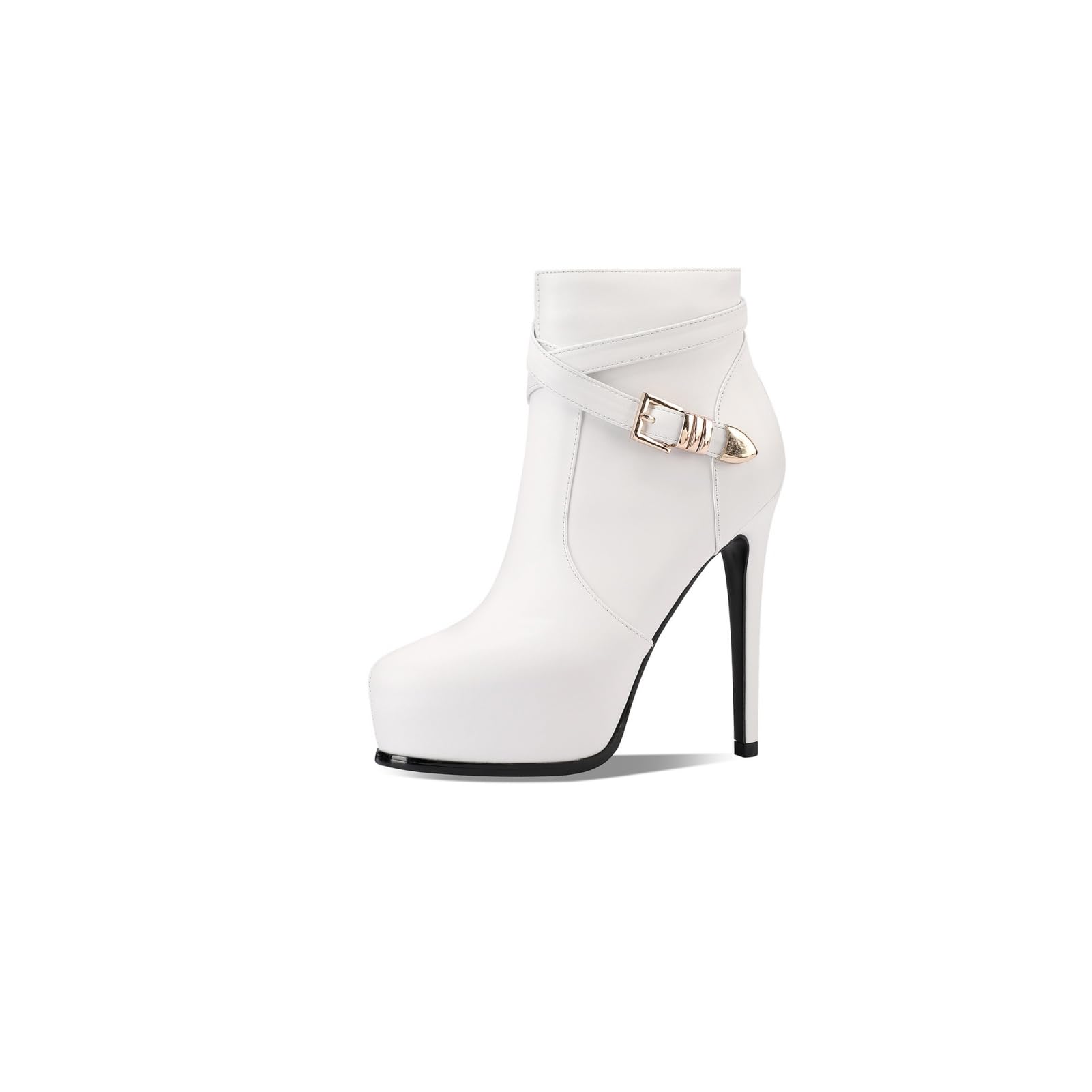 TinaCus Womens Pointed Toe Handmade Buckle Straps with Zipper Genuine Leather Stiletto Heels Platform Ankle Boots