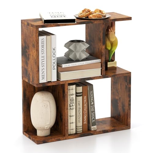 Tangkula 3 Tier Geometric Bookshelf, S Shaped Open Bookcase with