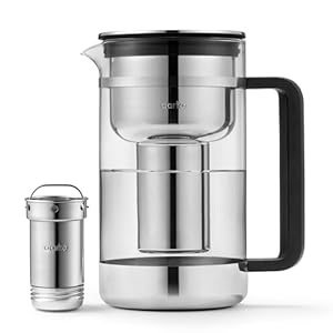 Aarke Purifier Glass Water Pitcher, Refillable Stainless Steel Filter, 8-Weeks Performance, BPA-Free, Dishwasher Safe, Pure & Enriched Refill Granules, 1.66L (7 Cups) Capacity