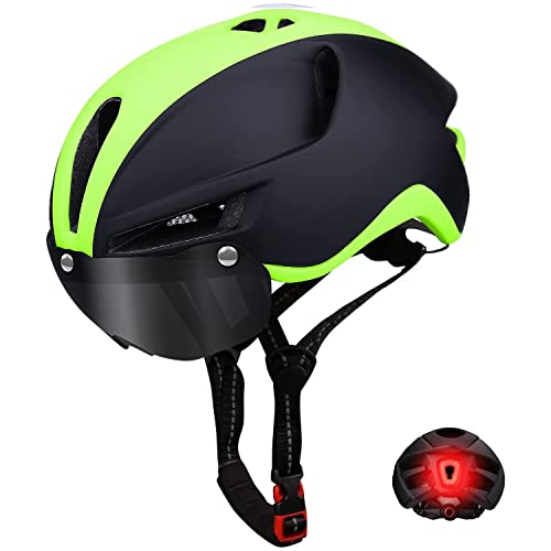 KINGLEAD Casque de vélo,Chargement USB de sécurité LED Light,Certifié CPSC Réglable Casque Velo,Lunettes Magnétiques Détachables Visière et Protection UV,Casque Trotinette Adulte 57-62CM