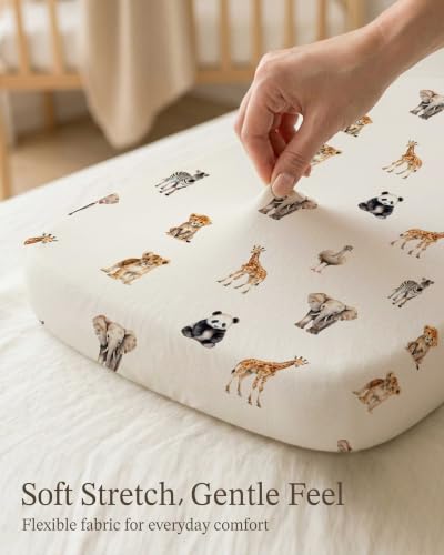 Image of Bassinet Sheets for Baby Girls Boys 2 Pack, Fitted Baby Mattress Sheet for Rectangle, Oval, Hourglass Bassinet Mattress, Breathable Cozy & Universal Fit (Safari Dreams, Bassinet Sheet)