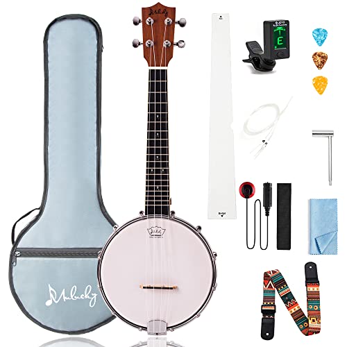 Mulucky 4 String Banjolele, Banjo Ukulele Concert Size 23 Inch, Closed Solid Wood Back, Beginner Kit with Truss Rod Gig Bag Tuner String Strap Picks - MBU-804