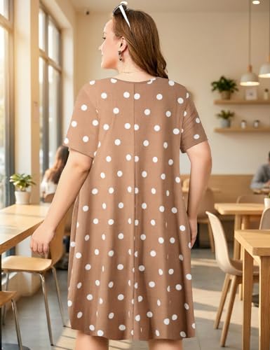Image of OVERWORETY Womens Short Sleeve Plus Size T-Shirt Dress V Neck Casual Loose Swing A-Line Summer Tunic Dresses with Pockets