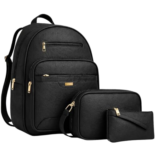 Kit Mochila Feminina Casual Bolsa Transversal E Mini Bolsa Elegante Reforçada (Preto)