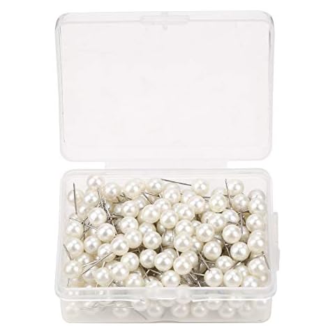Oumefar 200PCS Pearl Push Pins, Decorative Thumb Tacks Round Short Pearl Head Pins Drawing Ball Map Pins Tack Push Sewing Box for Straight Pins for Crafting DIY Wedding (Pearl Pins for Flower White) Cover