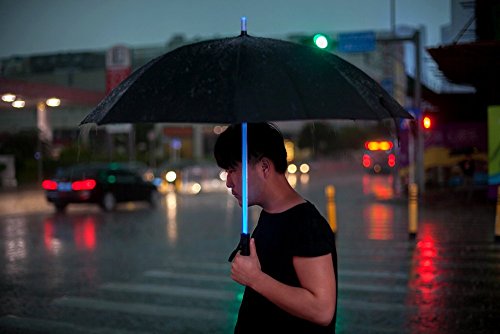 LED Umbrella - Lightsaber Laser Sword Light up Umbrella with 7 Color Changing On the Shaft/Built in Torch at Bottom by Bestkee (Black) - Thumbnail 7