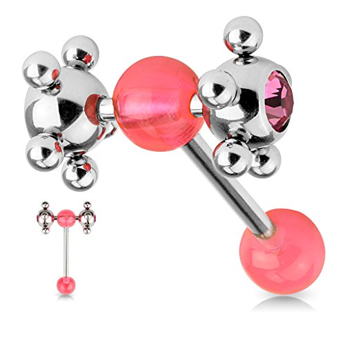 ile aux piercings - Bijou de Piercing de Langue - Perçage de Langue - Tongue Piercing - Acier Chirurgical - 16g - Bille - Rose - Unité - Suivi