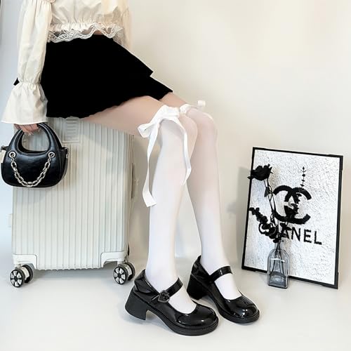 Image of Thigh High Stockings with Bow, Santa Accessory Y2K Fishnet Socks with Lace Brim Lingerie Tights for Women