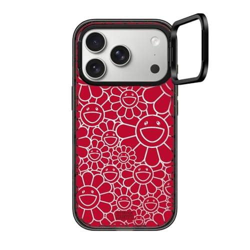 CASETiFY �C���p�N�g �����O�X�^���h iPhone 17 Pro �P�[�X [Takashi Murakami Co-lab/�X�^���h�@�\/MagSafe�Ή�/�ϏՌ�] - MULTI-FLOWERS (RED) - �u���b�N