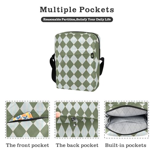messenger bag for men mens shoulder bag Shoulder Handbags Adjustable Strap for Outdoor Daily Outdoor Daily- Plaid Green Yellow White2