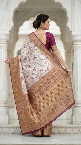 Image of C J Enterprise Women's Kanjivaram Style Soft Silk Saree Heavy Zari Woven Traditional Wedding Saree with Blouse Piece (Morpankh)