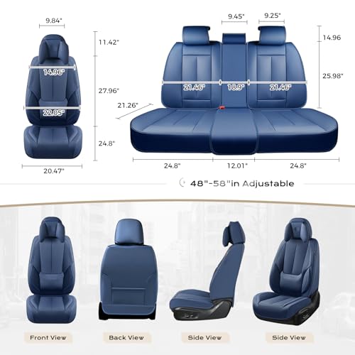 Image of Coverado Seat Covers, Car Seat Covers Front Seats, Car Seat Cover, Car Seat Protector Waterproof, Seat Cushion Nappa Leather with Head Pillow, Carseat Cover Universal Fit for Most Cars (Blue)